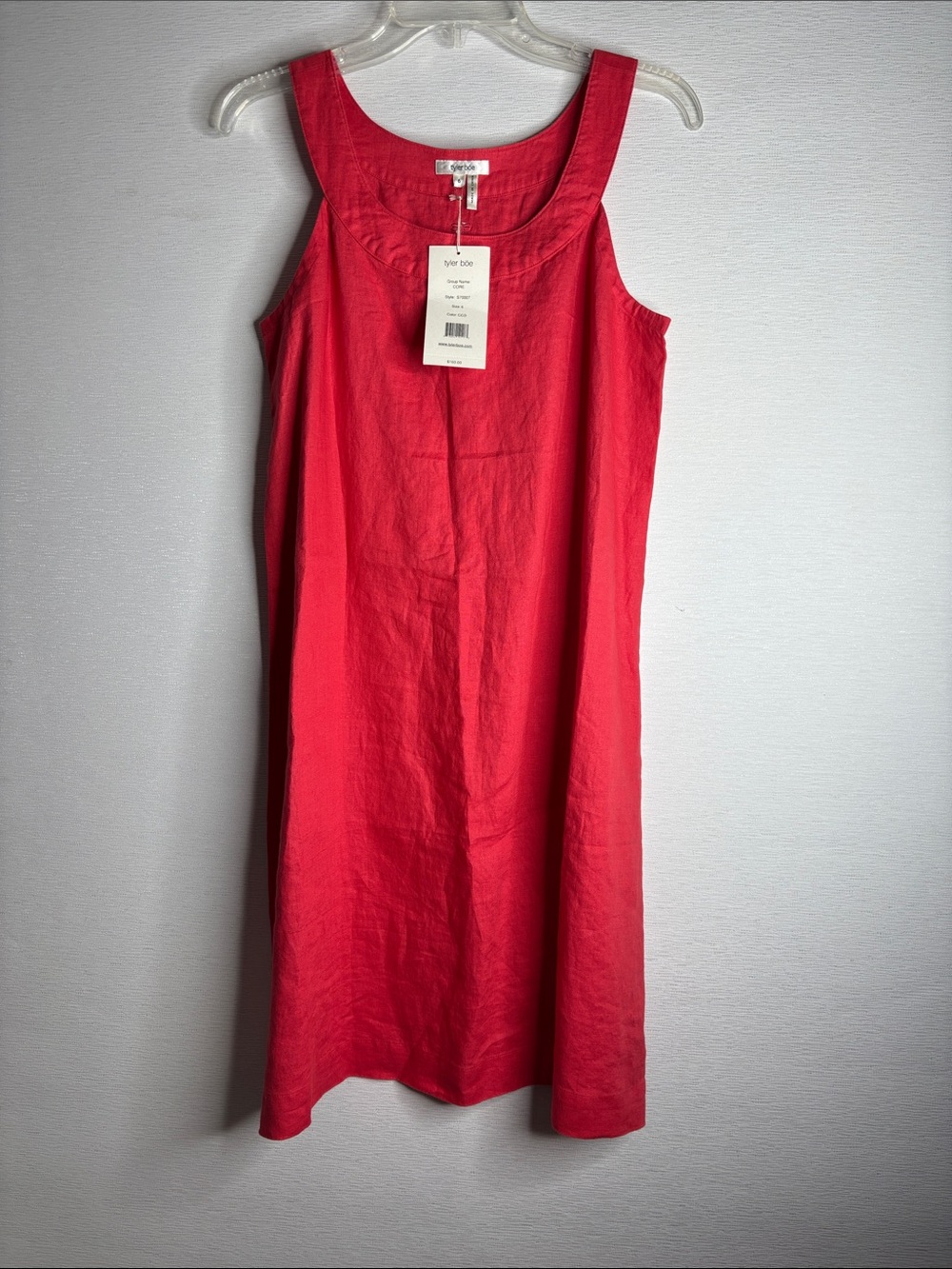 Tyler Boe Bright Coral Sleeveless 100% Linen A-line Midi  Dress Size 6 NWT